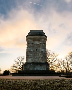 Stuttgart Bismarckturm Monument Tower Column Outdoors Autumn Sunset Blue Skies Famous Landmark Europe Travel Sights Destinations