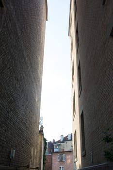 Small Alley Sky View Between Two Apartment Buildings Dark Shining Through European