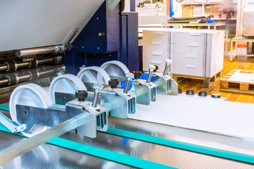 Paper Folding Machine Rollers Conveyor Belt Output Feed Printing Industry Press Production Working Blur