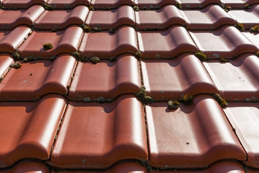 European Brand New Orange Clay Roof Tiles Sunshine Outside Daytime House