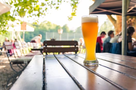German Beer 0,5 Liter on Wooden Table Biergarten Traditional Culture Beautiful Day