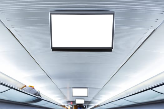 Public Transportation Interior Advertisement Screen Small Mockup Ceiling Hanging Electronic Computer Blank White