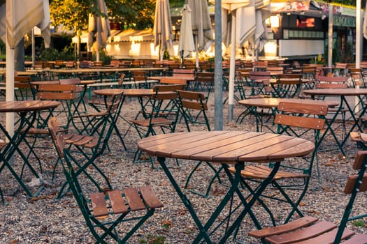Restaurant Wooden Table Isolated Outdoor Cafe European Afternoon Relaxing Empty