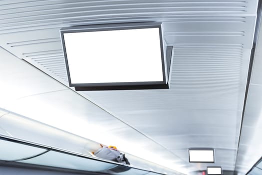 Public Transportation Interior Advertisement Screen Small Mockup Ceiling Hanging Electronic Computer Blank White