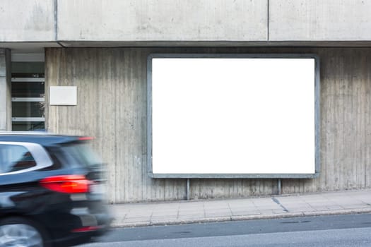 Passing Car Blank Street Sidewalk Billboard Metal Frame City Urban Slope Copyspace Isolated