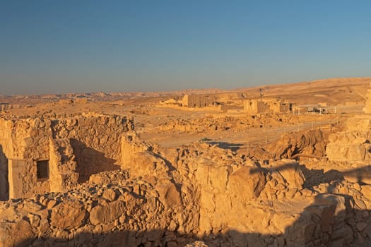 View of the ancient Fortress of Masada on a Desert Mesa in Israel