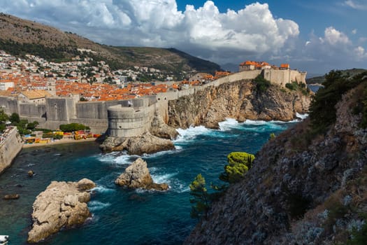 Beautiful Outer Fortress Walls of Dubrovnik Croatia Cityscape Detail European Vacation Destination Sightseeing