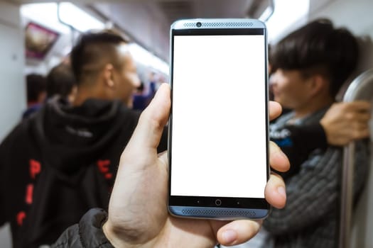 Billboard Rectangular White Mockup on the phone