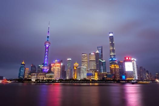 Night Scene of The Oriental Pearl Tower in Shanghai,China April 2018