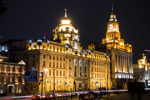Night Scene of the Buildings in Shanghai,China April 2018