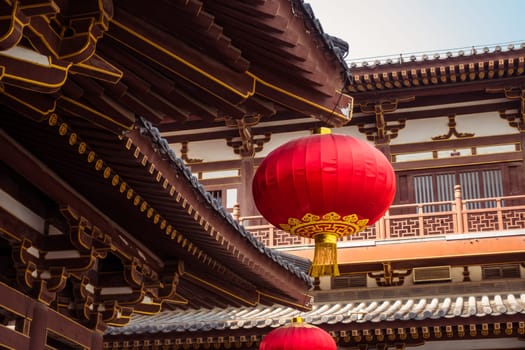Ancient Chinese Temple Architecture Illuminated City Festival Celebration Lights Xi'an, China
