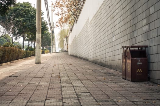 Old Empty Sidewalk in Xi'an, China, March 2018