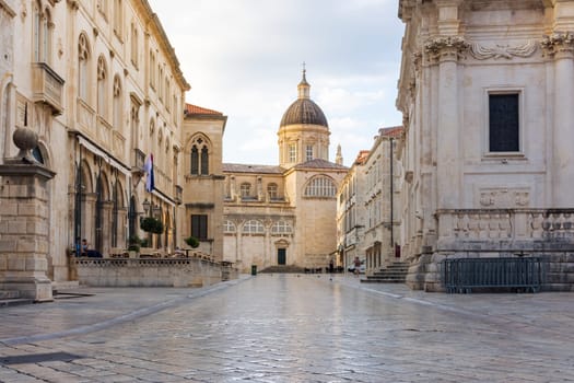 Morning Sun over Stradun Street Dubrovnik Croatia City Center Old Town Views