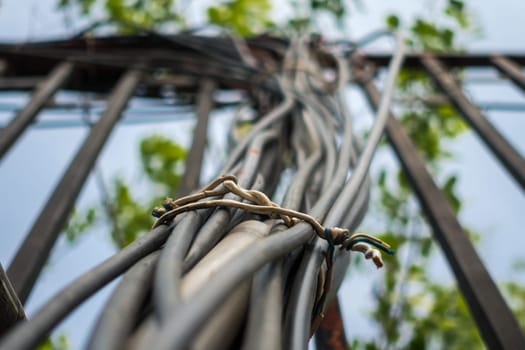 Tangled Electric Wires on City Street in Xi'an, China