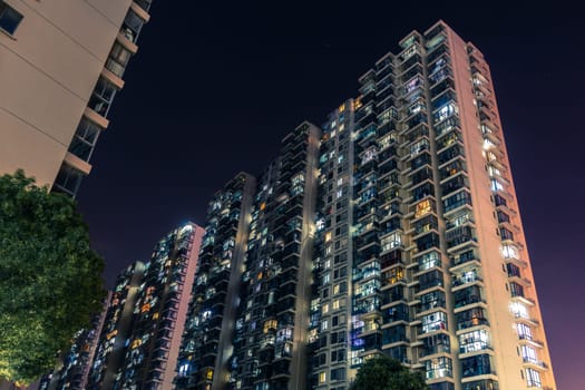 Night Scene of Chinese Apartment Building Urban City Environment
