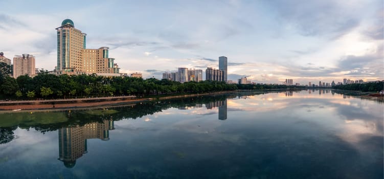 Nanning, China Waterfront View During Sunset