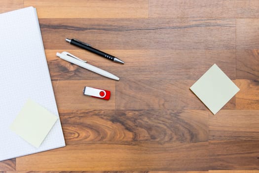 Notebook Desk Empty Pens Writing Education Work Coffee Brown Office Objects Background