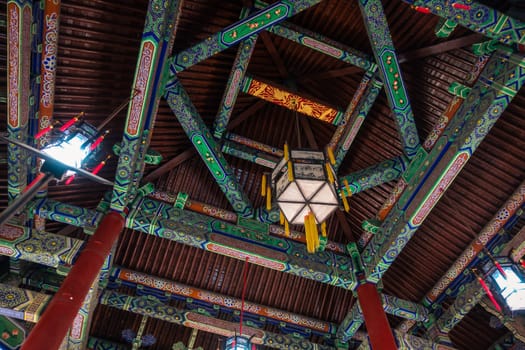 Ancient Chinese Temple Interior Wooden Walkways Ceiling Culture Architecture
