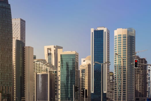 Middle Eastern City Skyline Construction High Rises Sunny