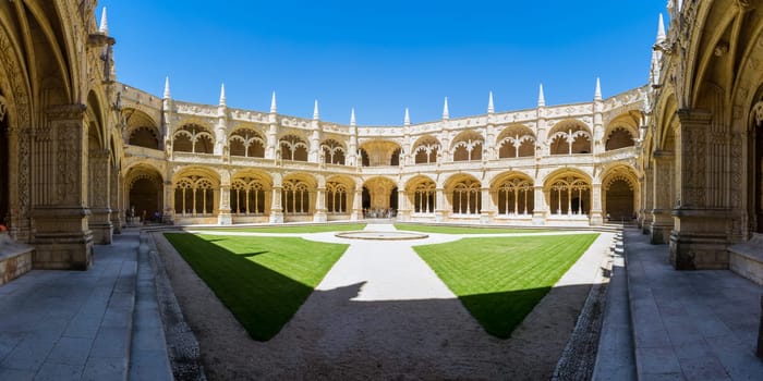 Mosterio dos Jeronimos Interior Courtyard in Lisbon Portugal During Tourist Season Summer August 2017