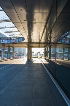 Airport Corridor Bus Arrival Area Modern Architecture Glass Sun Bright