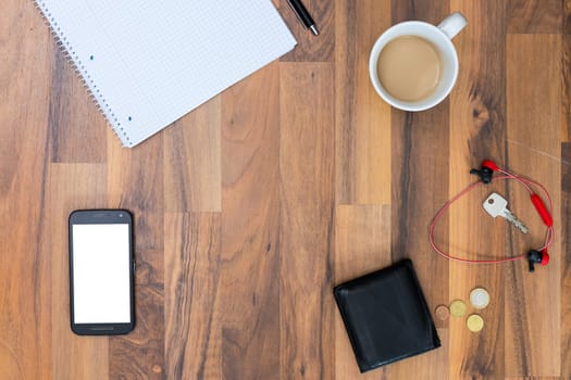 Notebook Desk Empty Pens Writing Education Work Coffee Brown Office Objects Background