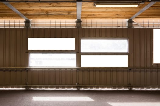 Metal Wall Construction Site Small Windows Blank Signs Four Elements
