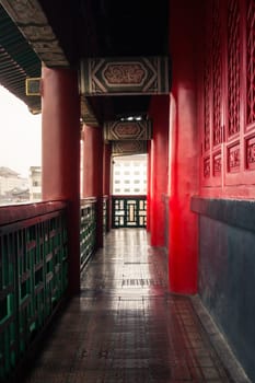 Ancient Chinese Temple Interior Wooden Walkways Ceiling Culture Architecture