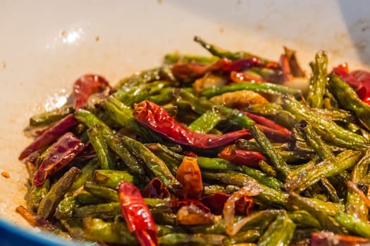 Asian Cooking Cuisine Vegetables Meats Closeup Eating Delicious Homemade