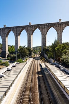 Lisbon Portugal Train Station Aqueduct Architecture Landscape Sunny Day