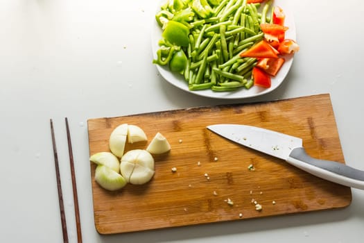 Asian Cooking Cuisine Vegetables Meats Closeup Eating Delicious Homemade