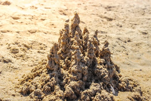 Beach Sand Castle Falling Apart Closeup