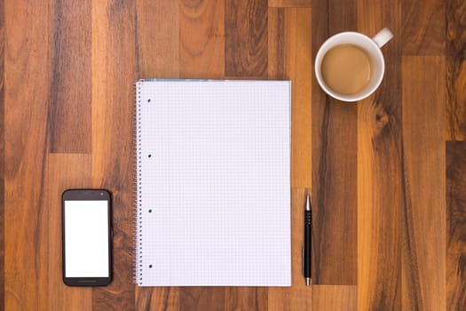 Notebook Desk Empty Pens Writing Education Work Coffee Brown Office Objects Background