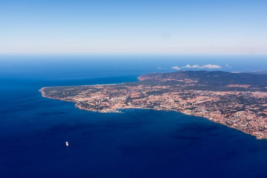 Lisbon Portugal Aerial View Arrival Airplane High Altitude Perpsective Landscape