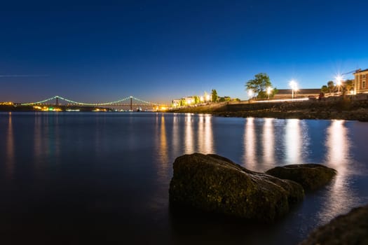 Ponte 25 de Abril Bridge Famous Architectural Sight Lisbon Portugal Landscape Twilight