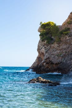 Rocky Cliffside Leading into Ocean Beautiful Blue Landscape Europe Croatia
