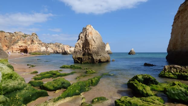 Rocky Mossy Cliffside Ocean Landscape Sun Setting Travel Beach