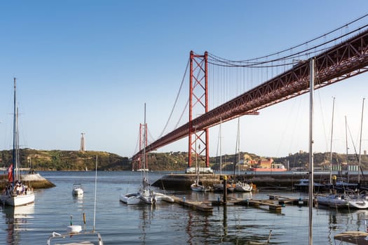 Ponte 25 de Abril Bridge Famous Architectural Sight Lisbon Portugal Landscape Tourist Season Summer August 2017