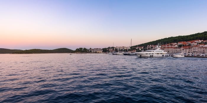 Beautiful Sunset Dusk Ocean Mountain Landscape in Croatia European Vacation Destination