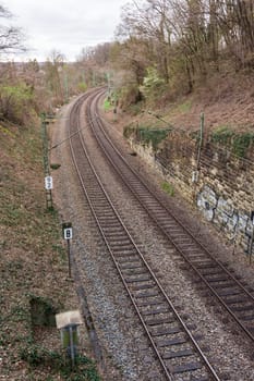 Train Tracks Through Forest from Above Horizon Sunset Curve Landscape Shipping Industry