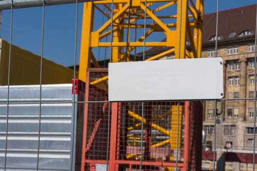 Blank Construction Fence Plate Alumnium Board Copy Space Site Equipment Tools