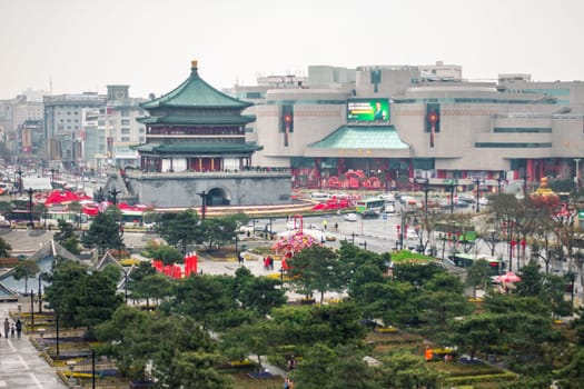Xi'an China Zhong Lou Central Belltower Cold Winter Day March 2018