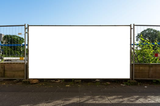 Blank Construction Gate Ad Blockade Fence Large White Isolated Template Working Industry