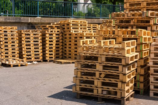 Wooden Palettes Industrial Usage Stack Closeup Factory Company Storage Empty