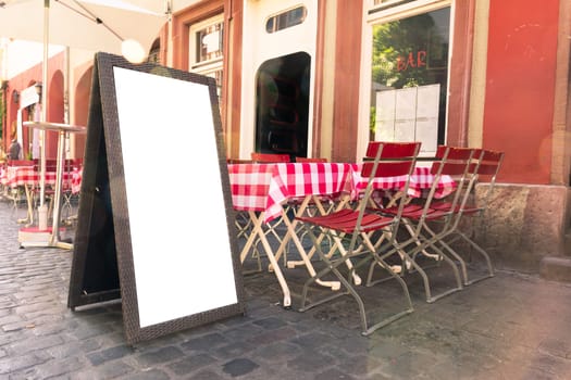 Blank Cafe Menu Red White Table Restaurant Outdoors Summer Day Flare