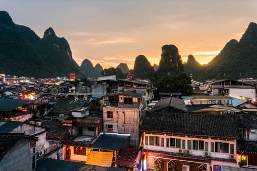 Yangshuo, China Mountainous Landscape Exotic Asian Sunset Travel