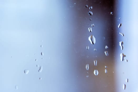 Window Glass Raindrops Cold Weather Blue Droplets Falling Storm Daytime