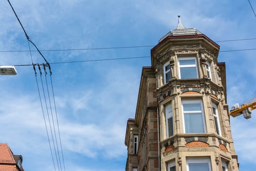 Typical European Apartment Building Facade on Blue Sky