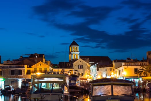 Vodice Croatia at Twilight Dusk Blue Hour on Summer Afternoon Tourist Season August 2017