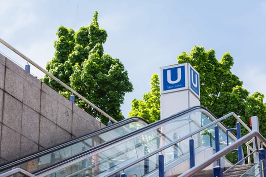 U Bahn Outdoors German Subway Sign Modern Urban City Escalator Beautiful Blue Skies